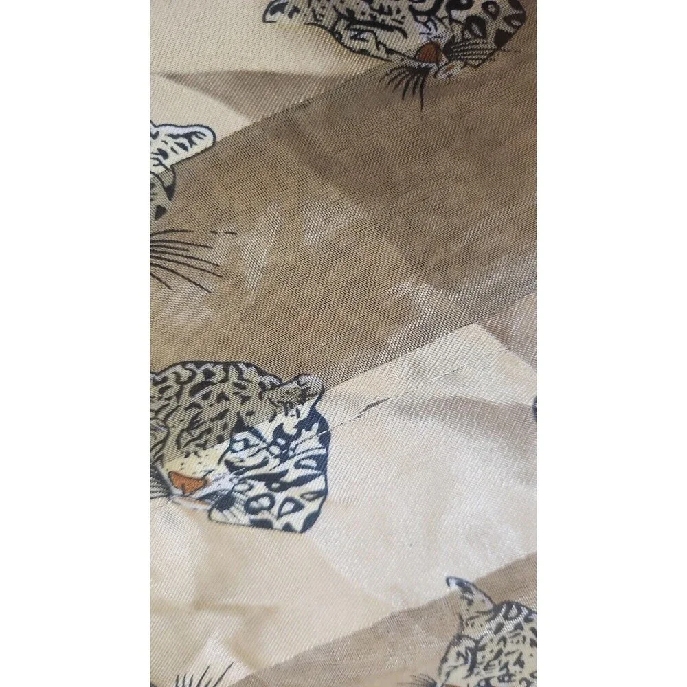 Animal Print Silk Scarf Shawl Gold Brown Sheer Cheetah Leopard Print‎ 36 X 36